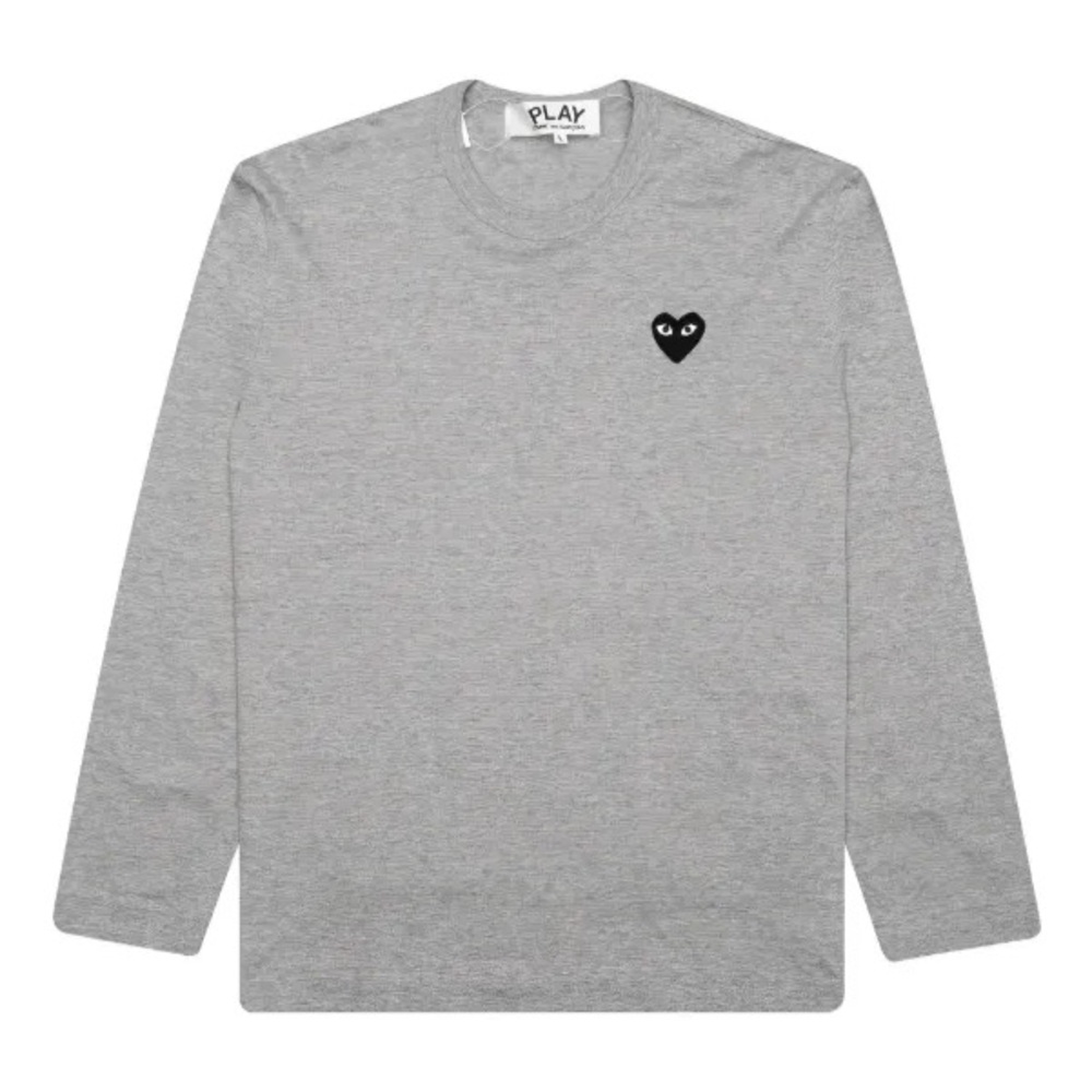 Comme des Garçons PLAY Plain Gray Long Sleeve Tee with Black Heart Logo Emblem